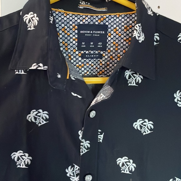 Denim & flower shirt sleeve button up - Picture 3 of 4